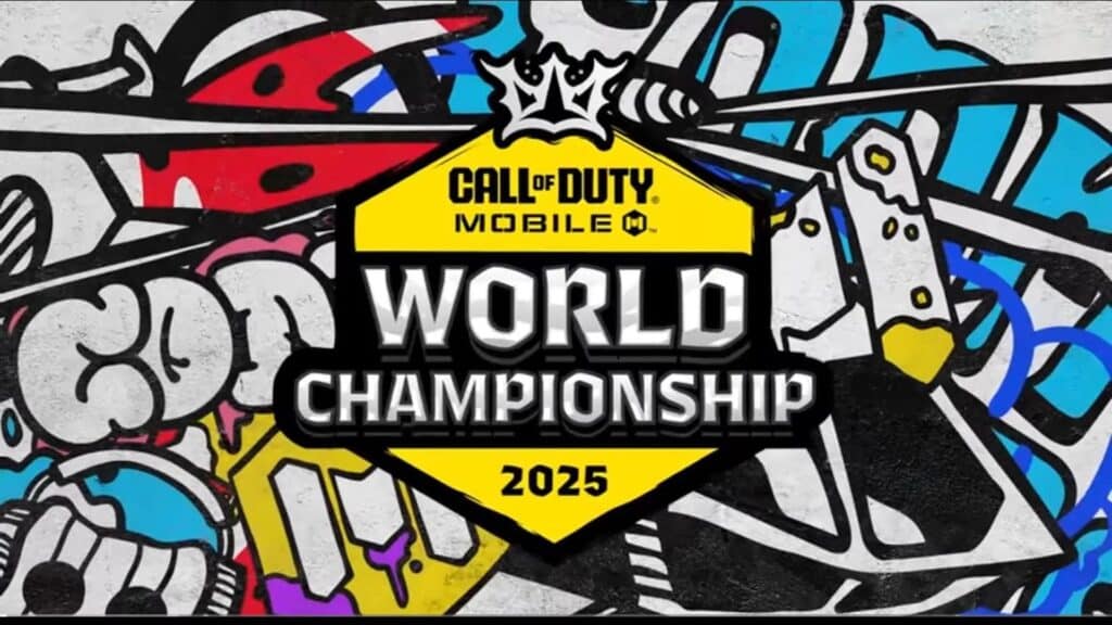 Image of Call of Duty Mobile World Championship logo on a multicoloured graffiti background