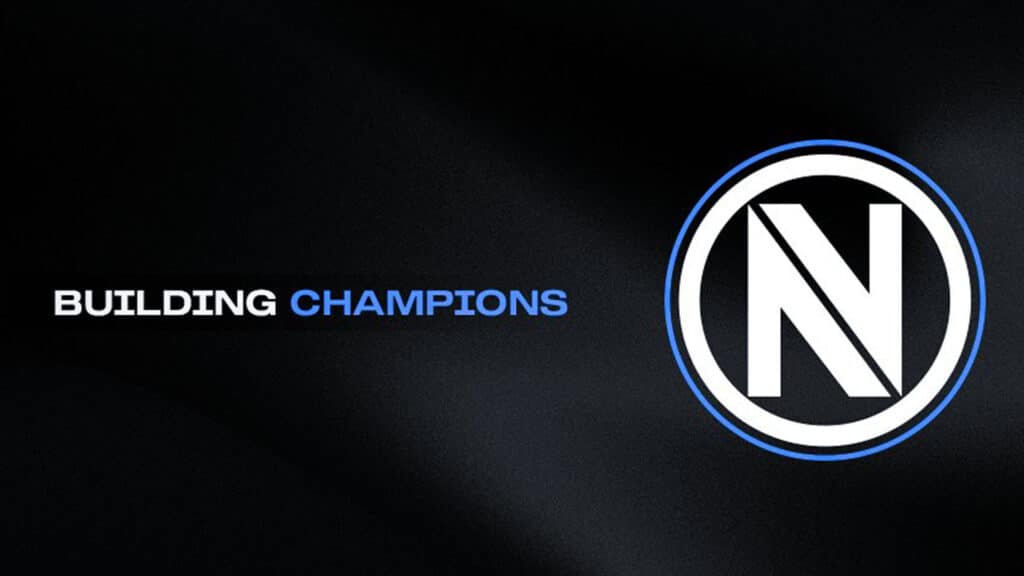 Image of Team Envy logo on a black background. On the left of the image is blue and white text