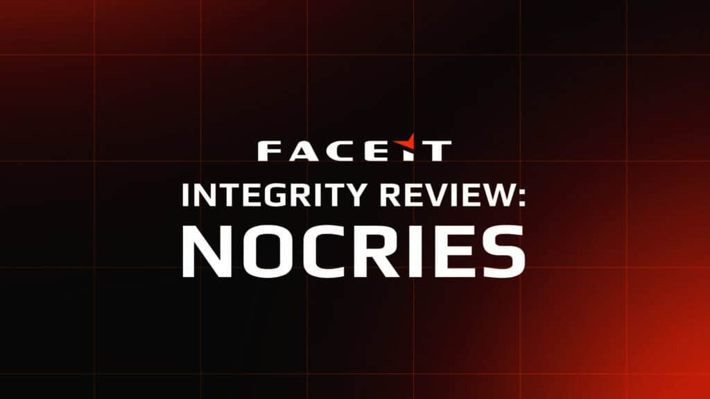 Image of FACEIT logo above white text on a black and dark orange background