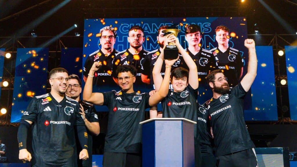 Image of FURIA Counter-Strike team celebrating win at Thunderpick World Championship 2025