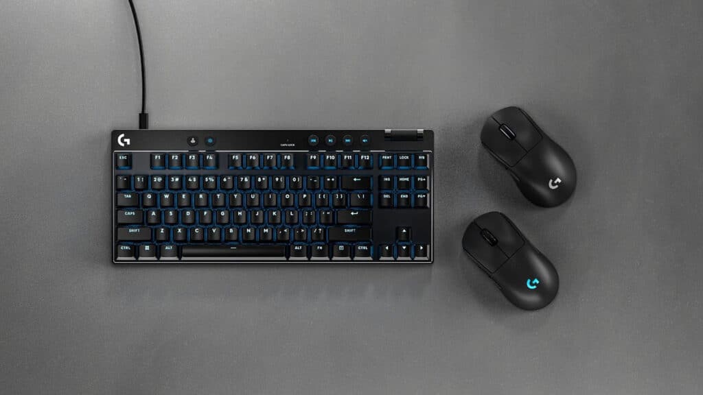 Image of Logitech G Pro products placed on a grey table