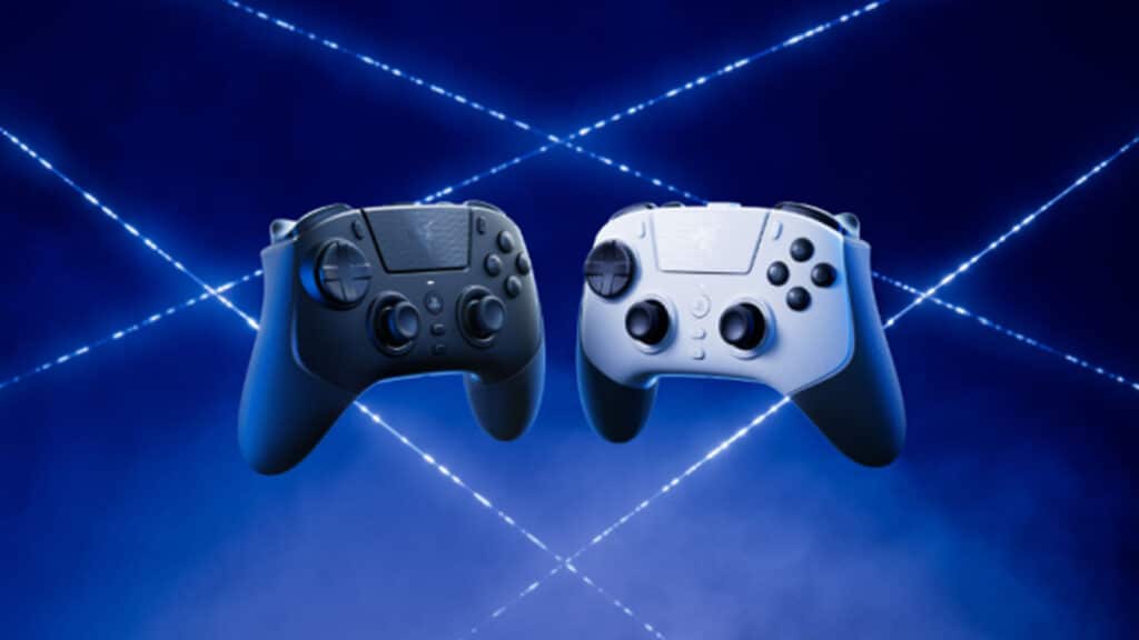 Image of Razer Raiju V3 Pro controllers on a dark blue background
