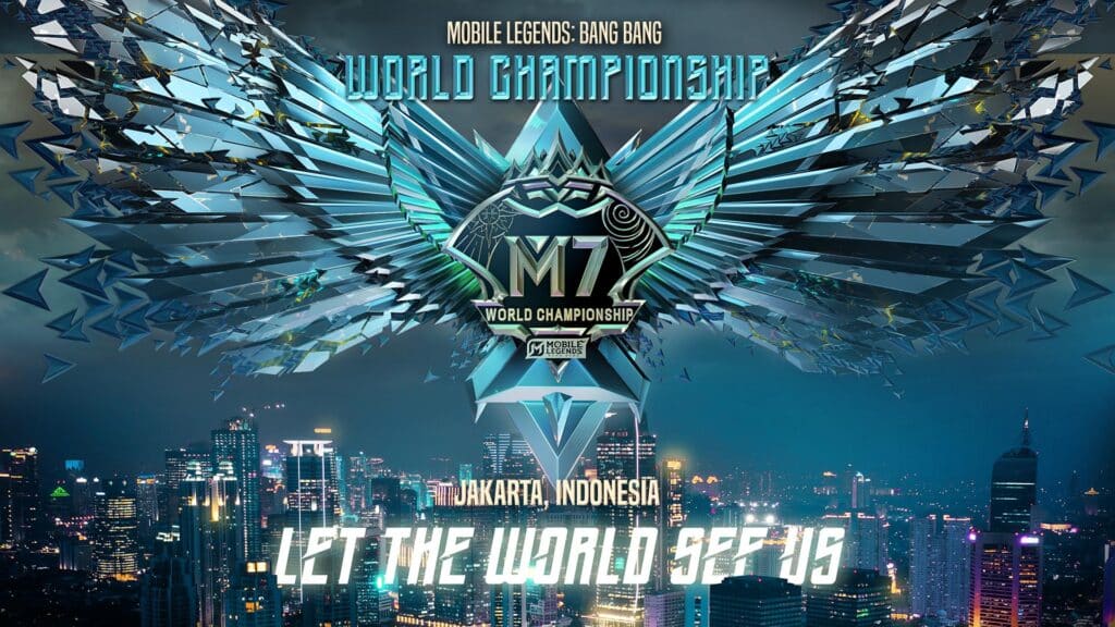 Image of MLBB M7 World Championship logo on a blue background