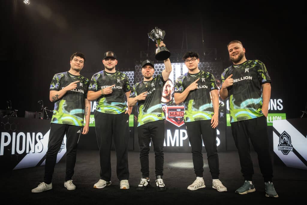 Image of Shopify Rebellion Halo team celebrating win on stage