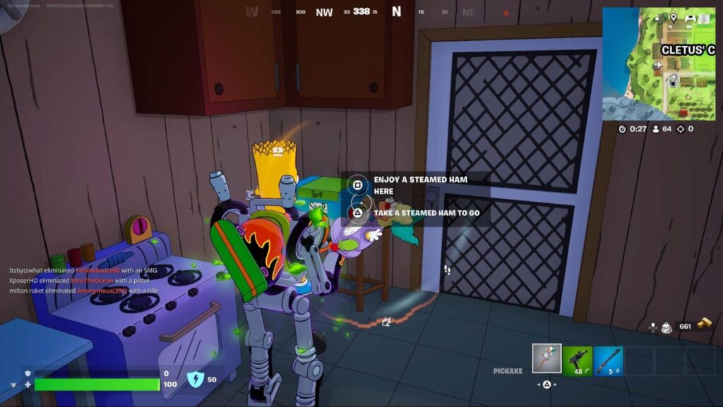 Fortnite gameplay with Bart Simpson in a robot skin