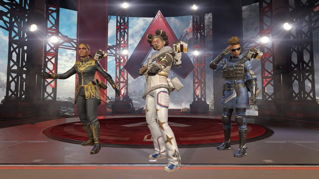 Três personagens femininas de Apex Legends