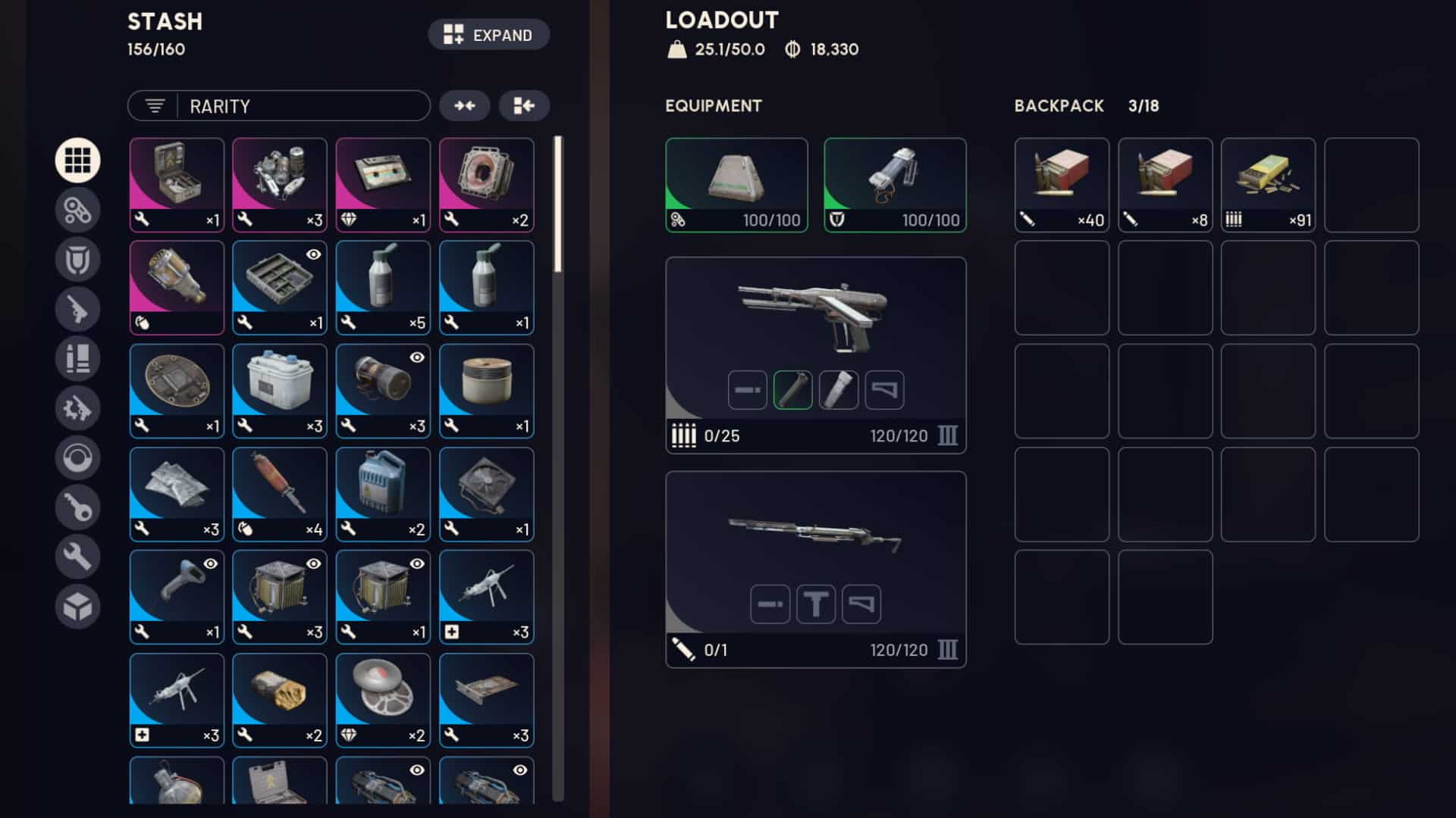 Inventarbildschirm von Arc Raiders