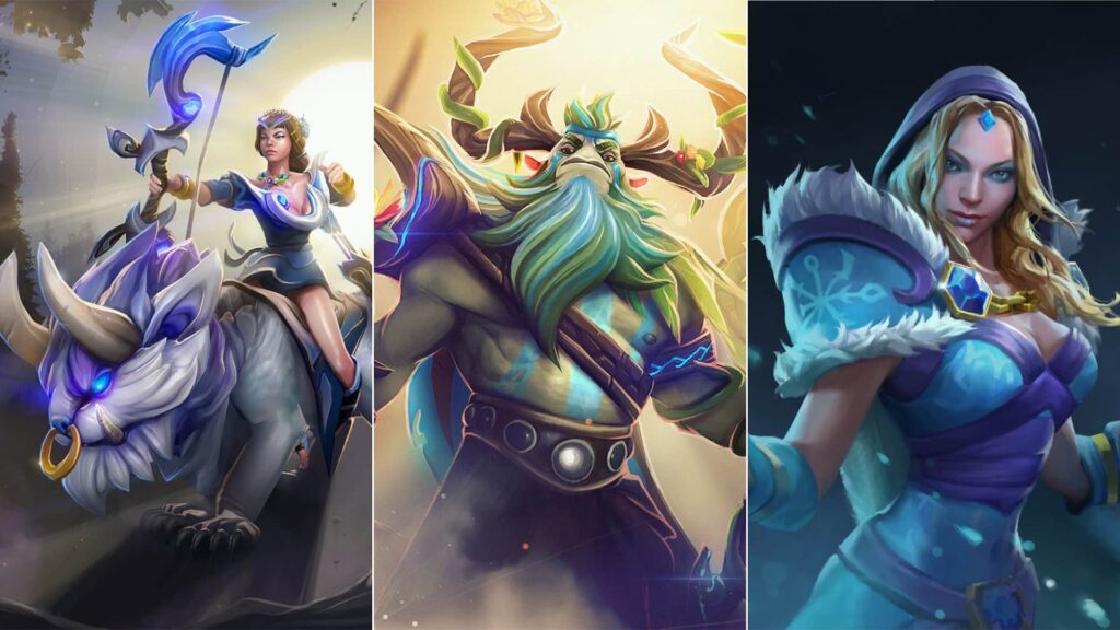 Ein Collagenbild mit drei Dota 2-Charakteren