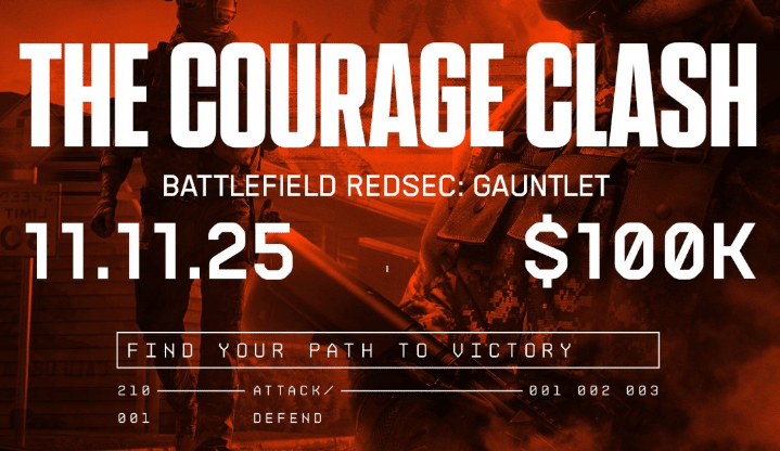 COuRage Clash $100,000 Battlefield 6: RedSec Gauntlet mode tournament announcement graphic