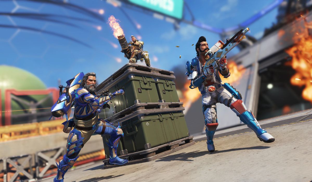 Three Apex Legends characters with weapons