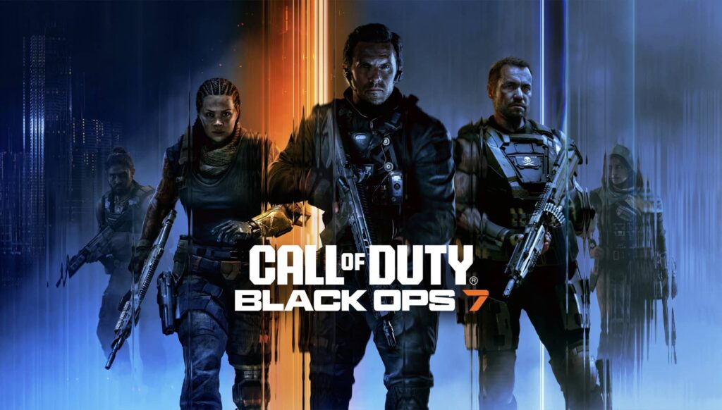 Black Ops 7-Grafik mit einer Gruppe bewaffneter Soldaten steht bereit