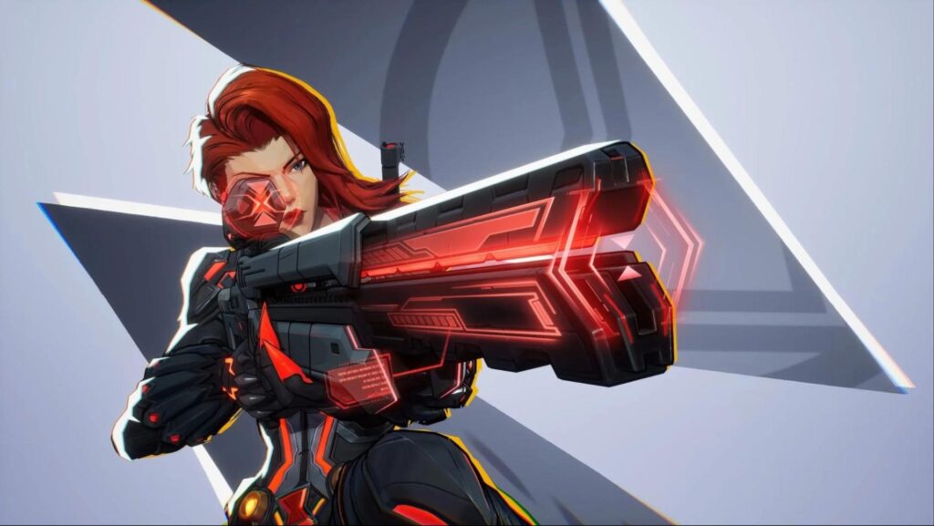 Black Widow aus Marvel Rivals hält eine Waffe