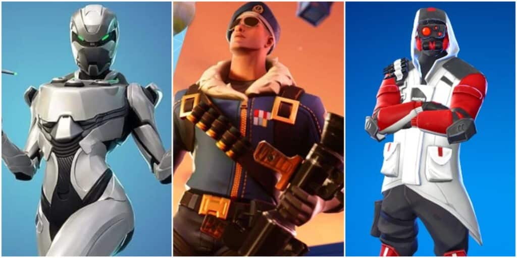 Eon, Royale Bomber, and Double Helix from Fortnite