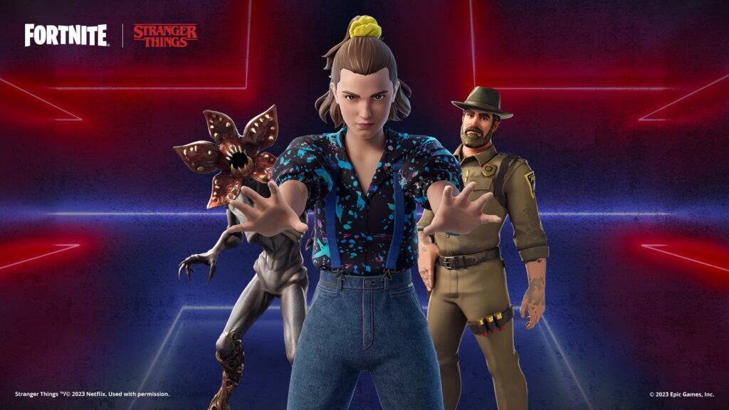 Personaggi di Fortnite x Stranger Things in posa drammatica