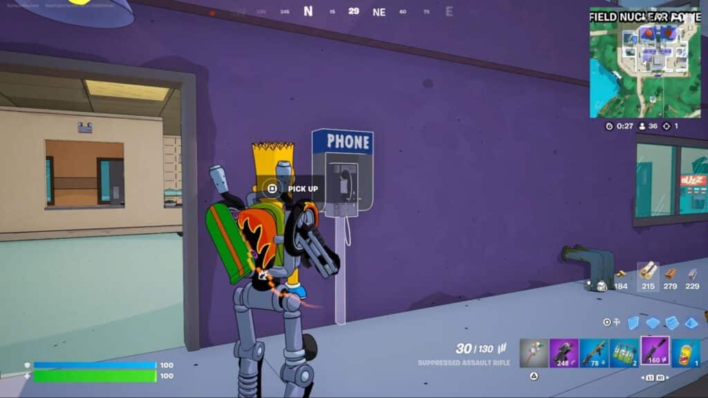 Fortnite gameplay with Bart Simpson in a robot skin