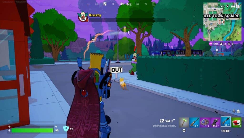 Fortnite gameplay featuring Bart Simpson