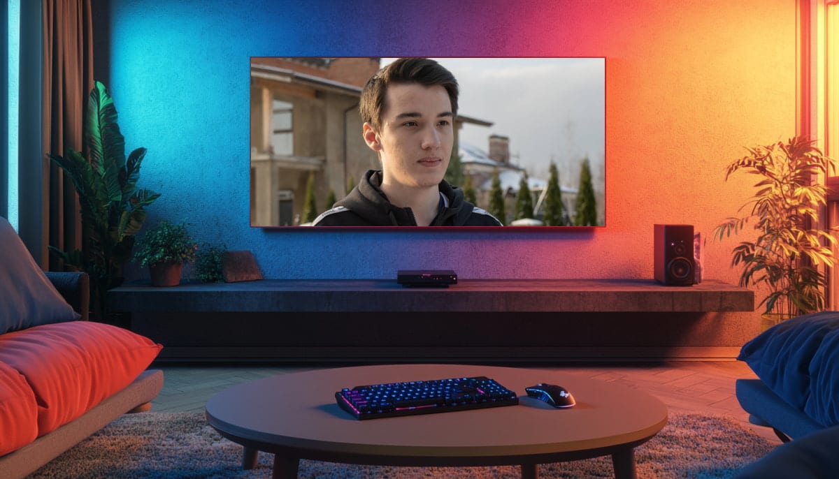 Magomed Khalilov displayed on a large TV