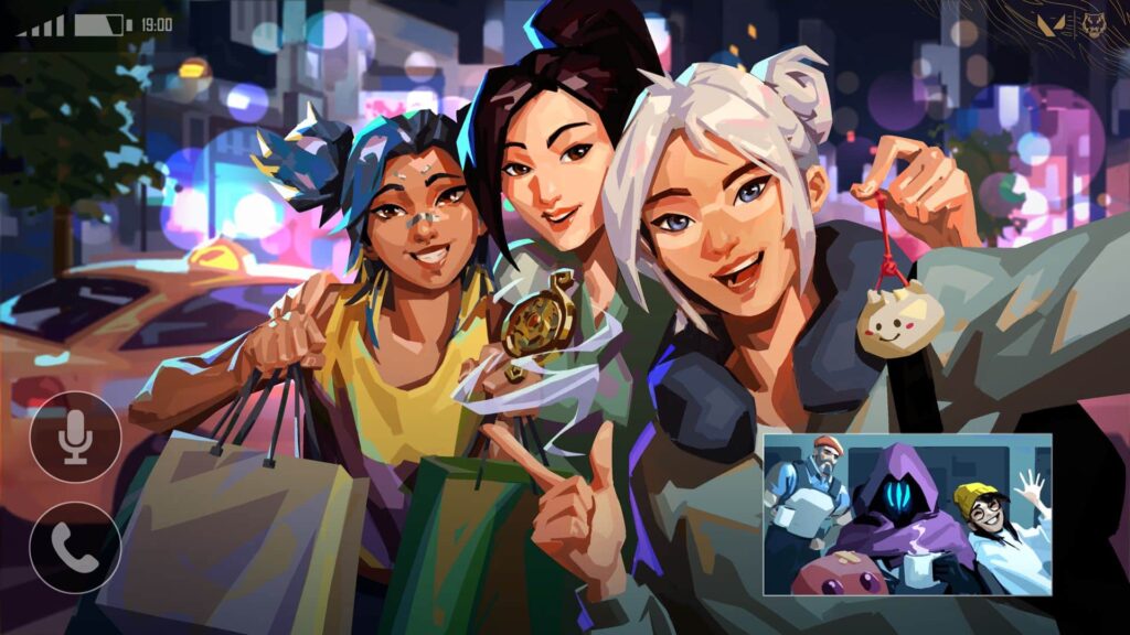 VALORANT Carta da parati color salvia con tre personaggi femminili