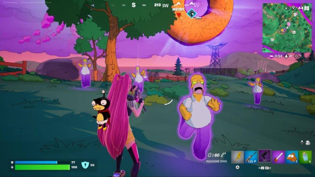 Cena Fortnite x Simpsons com Homer parecido com um zumbi