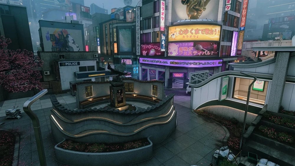 Eine lebendige, neonbeleuchtete Stadtlandschaft mit bunten Werbetafeln in japanischer Schrift in Black Ops 7