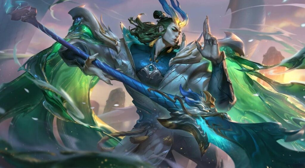 Zaahen aus LoL trägt einen großen Speer