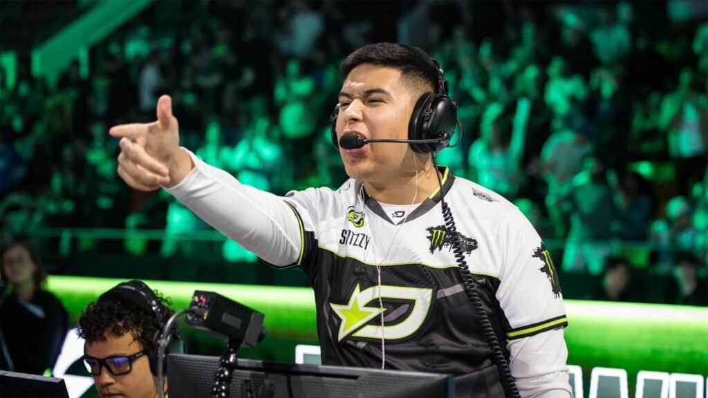 Image of OpTic Texas player Shotzzy shouting and pointing while competing at Call of Duty League event