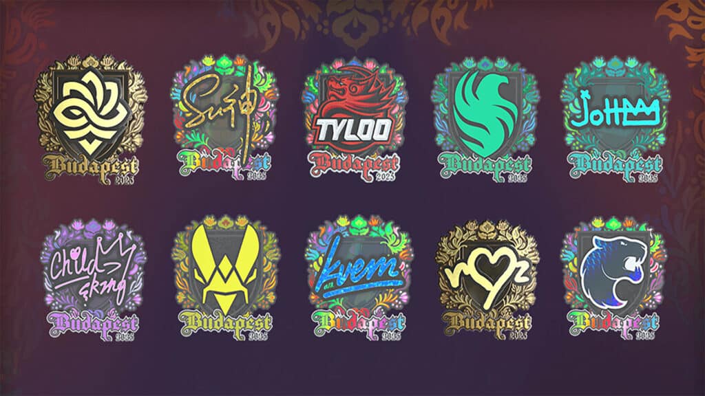 Image of in-game stickers for teams and players competing at StarLadder Budapest Major