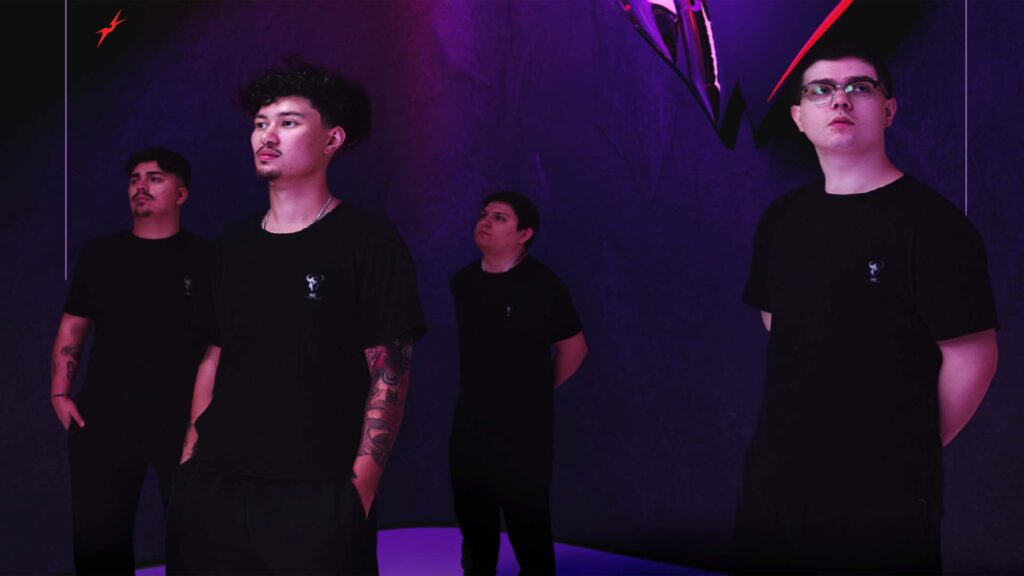 G2 Minnesota CDL Call of Duty League roster posing while wearing black T shirts on a dark purple background