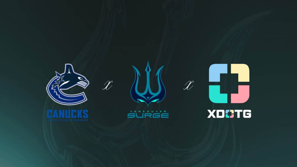 Image of Canucks Sports & Entertainment, Vancouver Surge, and XDOTG logos on a pale green background