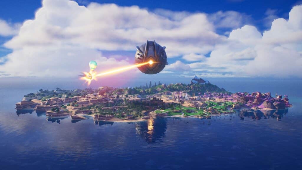 Ein riesiges Schiff sprengt den ankommenden Kampfbus, als Fortnite Zero Hour in Kapitel 7 übergeht.