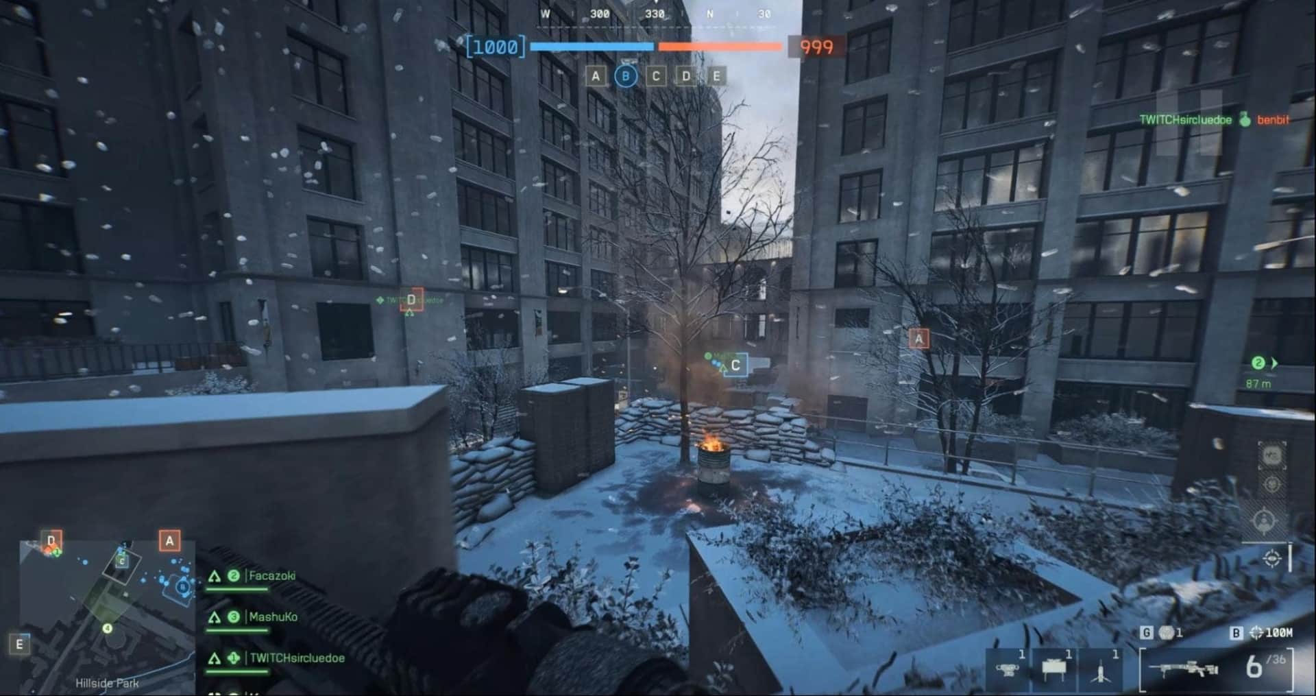 A captura de tela mostra a jogabilidade do Battlefield 6