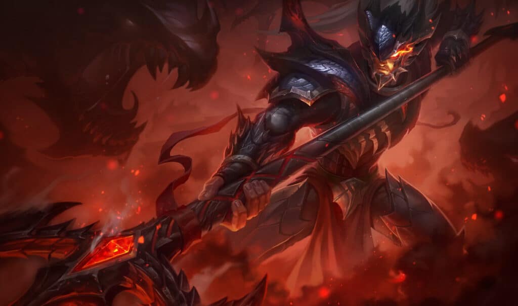 A fierce warrior battles through flames in League of Legends’ Dragon Slayer theme