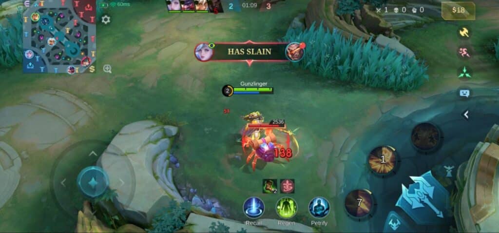 A hero secures a jungle trot for early XP in Cell Legends: Bang Bang’s EXP lane rotation