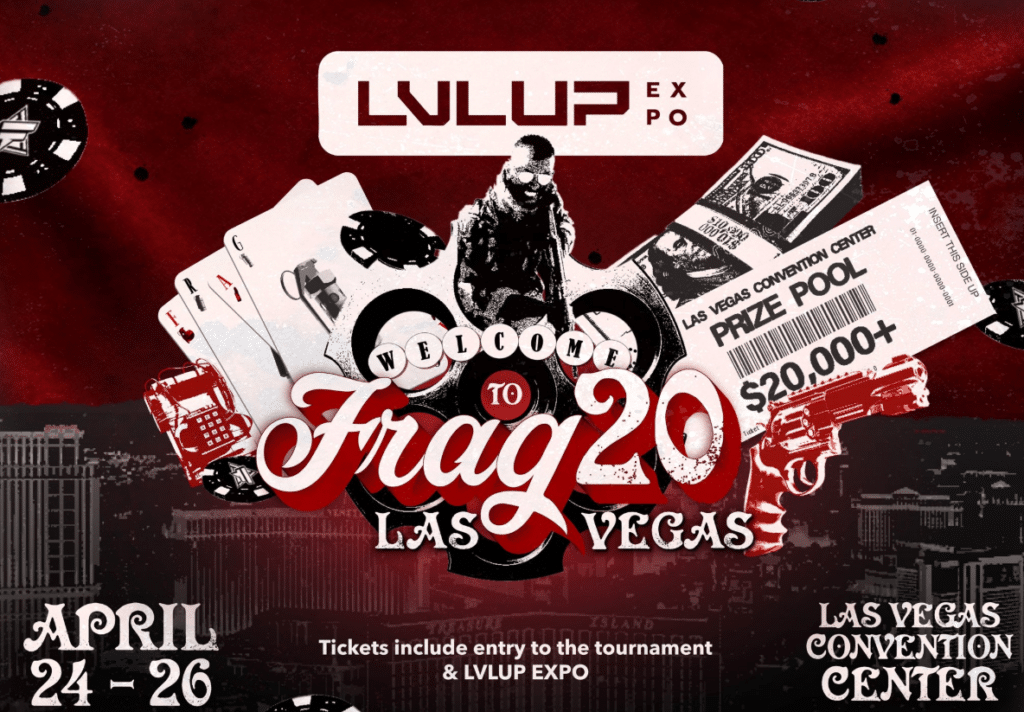 FRAG 20 tournament at Las Vegas, US in the LVL UP EXPO announcement graphic