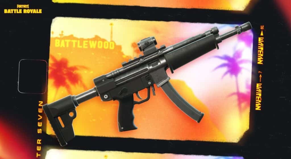 Fortnite Chapter 7 Season 1 Holo Rush SMG featured in the SMG tier list