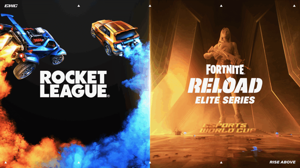 Poster der Rocket League und der Fortnite Reload Elite Series für das EWC 2026-Event