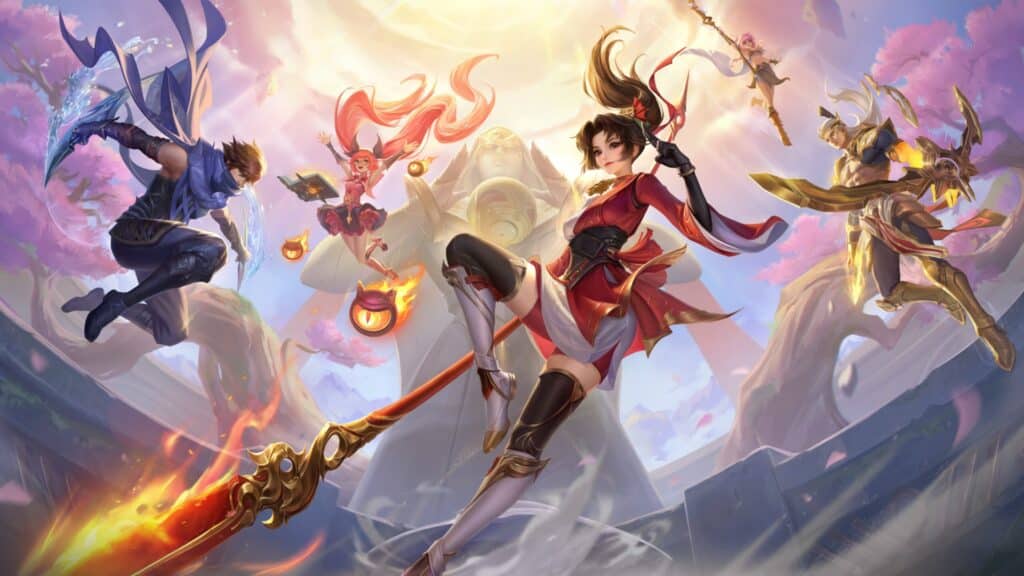 Honor of Kings character art background featuring various in-game champions