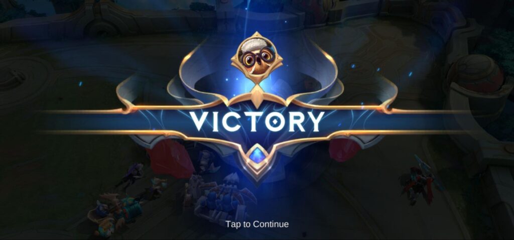 Das Bild zeigt den Siegesbildschirm im beliebten Mobile Multiplayer Online Battle Arena (MOBA)-Spiel Mobile Legends: Bang Bang