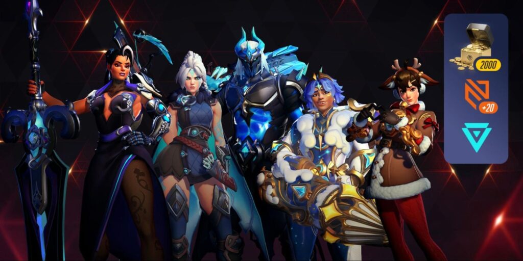 A imagem mostra skins de personagens da 20ª temporada do passe de batalha de Overwatch 2