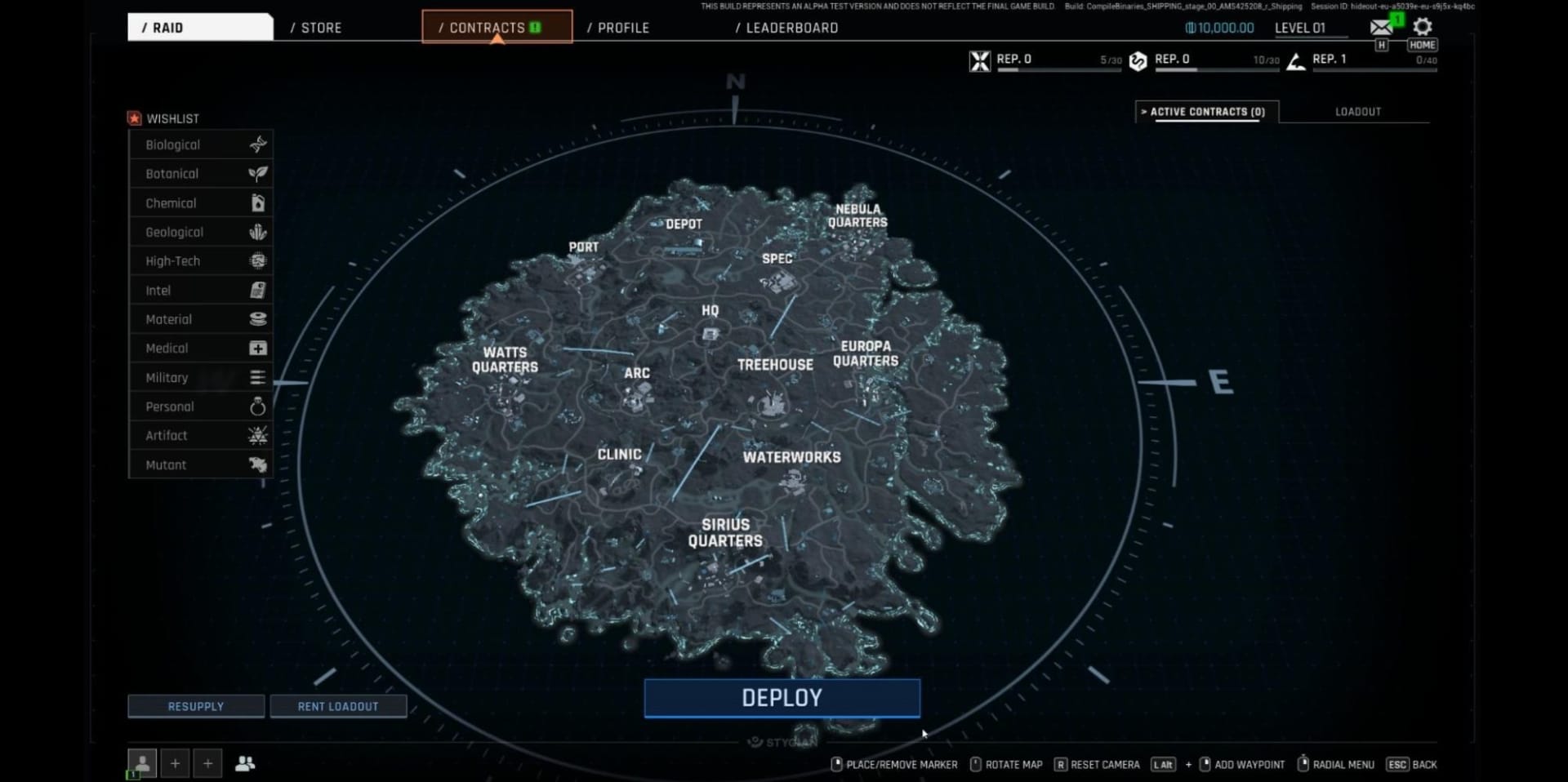 A interface do mapa PUBG mostra um terreno circular detalhado com áreas rotuladas como "Casa na árvore" e "Sistema hidráulico." Um proeminente "Implantar" botão está centralizado abaixo