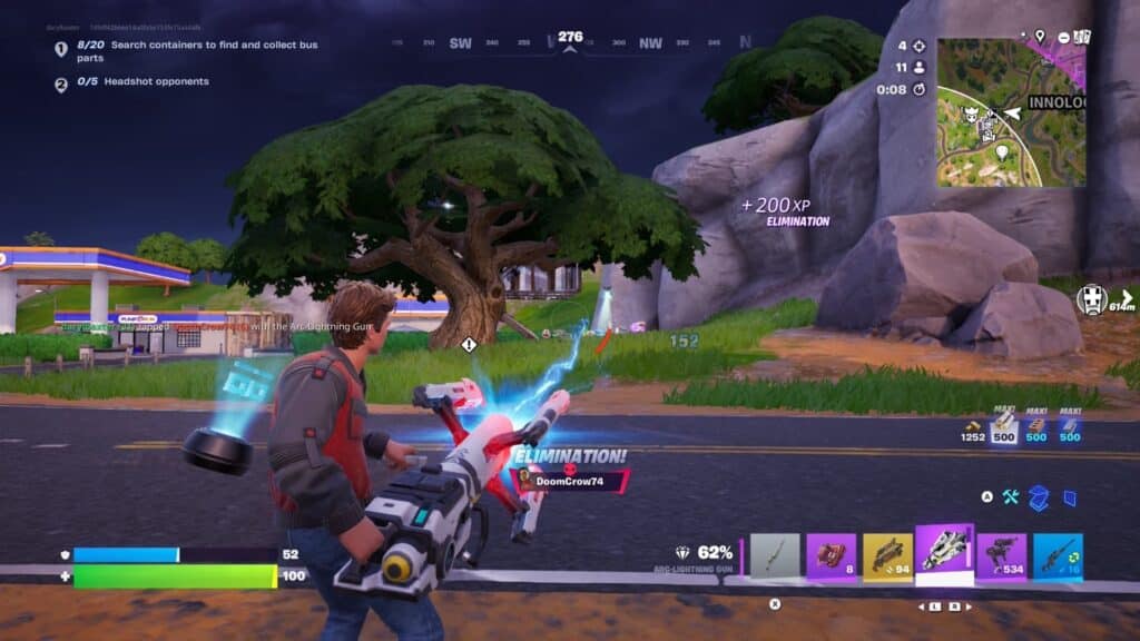 Player defeating an opponent with the Arc-Lightning Gun in Fortnite