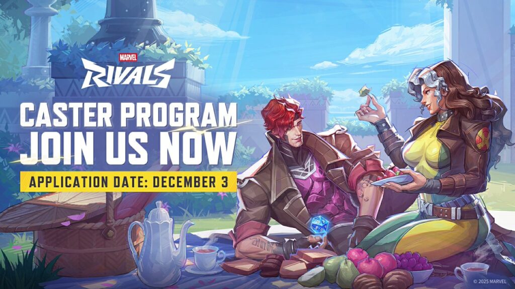 Marvel Rivals caster program announcement graphic featuring Gambit and Rogue
