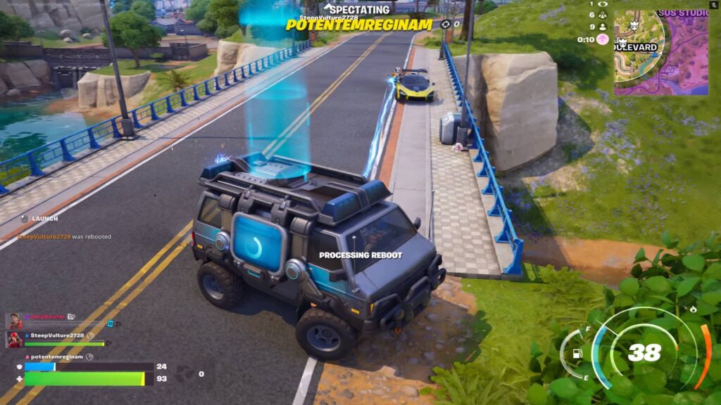 Driveable reboot van reviving a teammate while moving in Fortnite