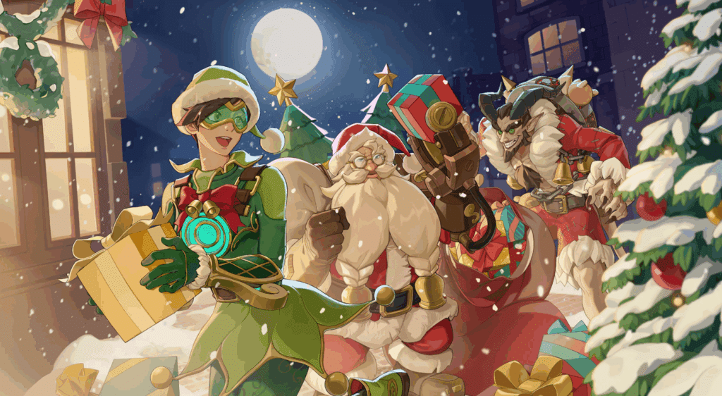 Overwatch 2 Season 20 Winter Wonderland character art featuring Tracer, Torbjorn and Junkrat