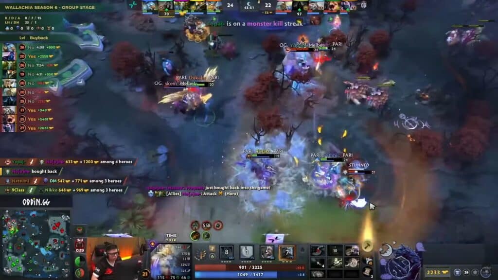 The image shows a Dota 2 match between OG and Oddin.gg during the group stage of the PGL Wallachia Season 6 tournament