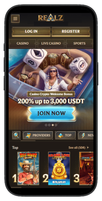 Realz Casino mobil kezdőlap