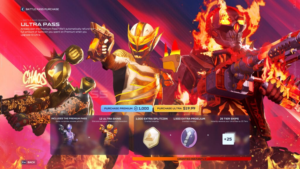 Splitgate 2 Ultra Pass in-game cosmetics display