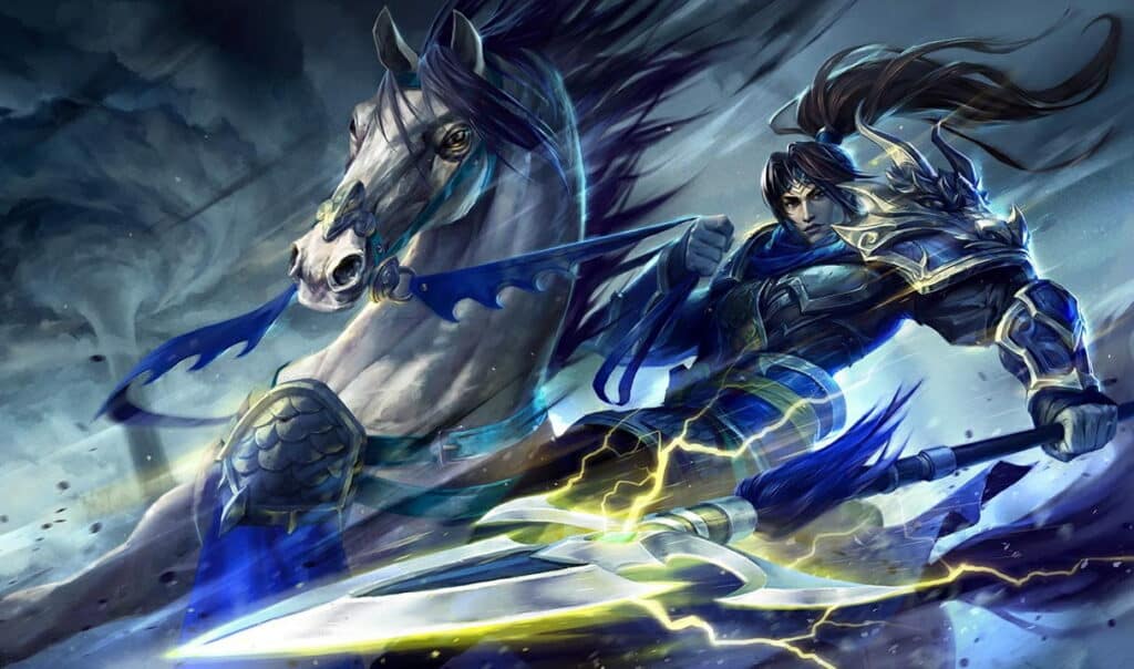 Warrior spearheads a mounted assault in League of Legends’ Winged Hussar theme