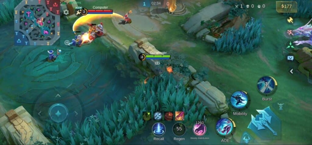 The image shows gameplay from Mobile Legends: Bang Bang. The character being controlled is Granger