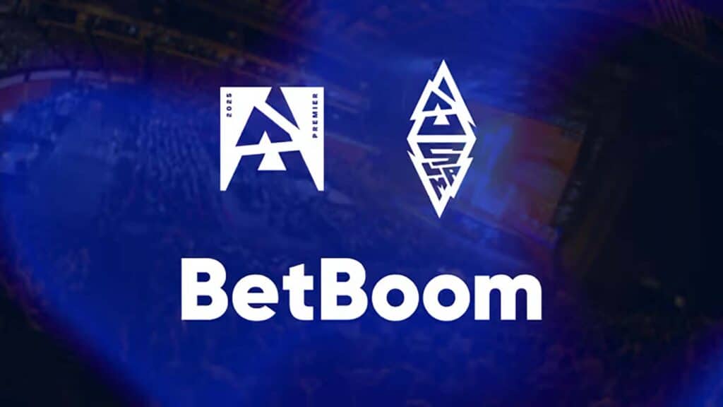 Image of BLAST Premier and BLAST Slam logos above the BetBoom logo on a dark blue background